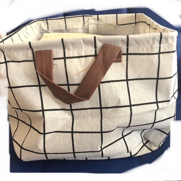 4pack lightweight canvas fabric collapsible storage tote with brown strap FREE - Picture 7 of 11